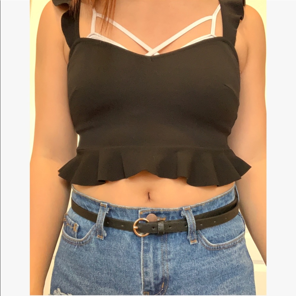 Ruffle black crop top